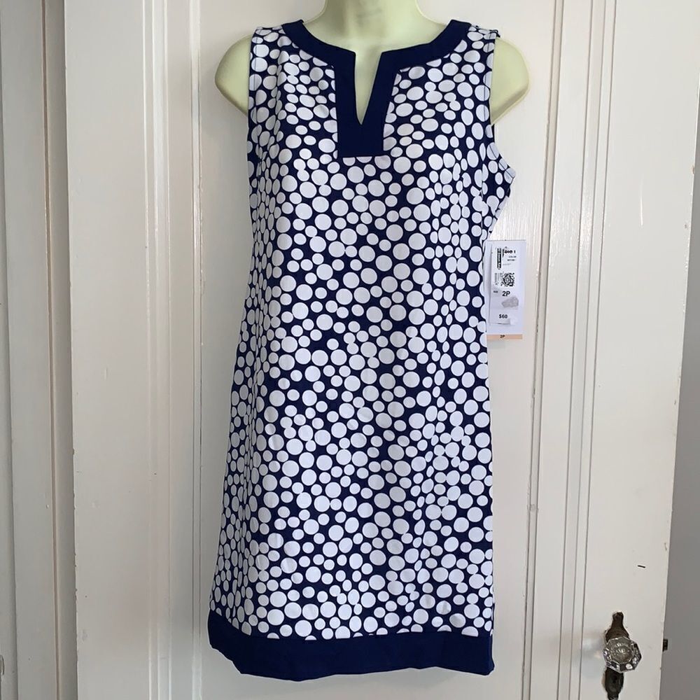 NWT Amanda Lane navy & white shift dress